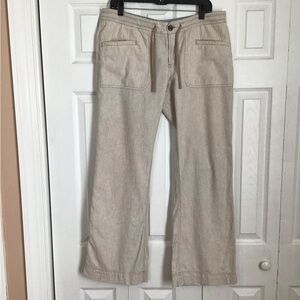 The North Face Size 14 Womens Larison Linen Blend Wide Leg Pants Beige Stripe